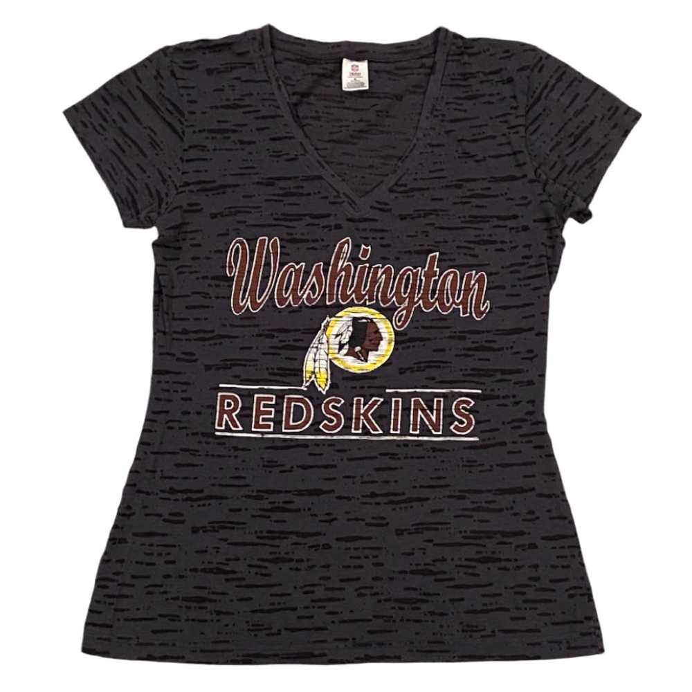 Washington Redskins V-Neck T Shirt Women’s S NFL Team Apparel Gray See Through